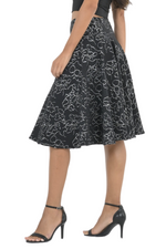 Load image into Gallery viewer, Black Abstract Line Print Full Swing Skirt
