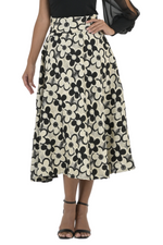 Load image into Gallery viewer, Black And Gold Floral Tulle A-Line Midi Skirt
