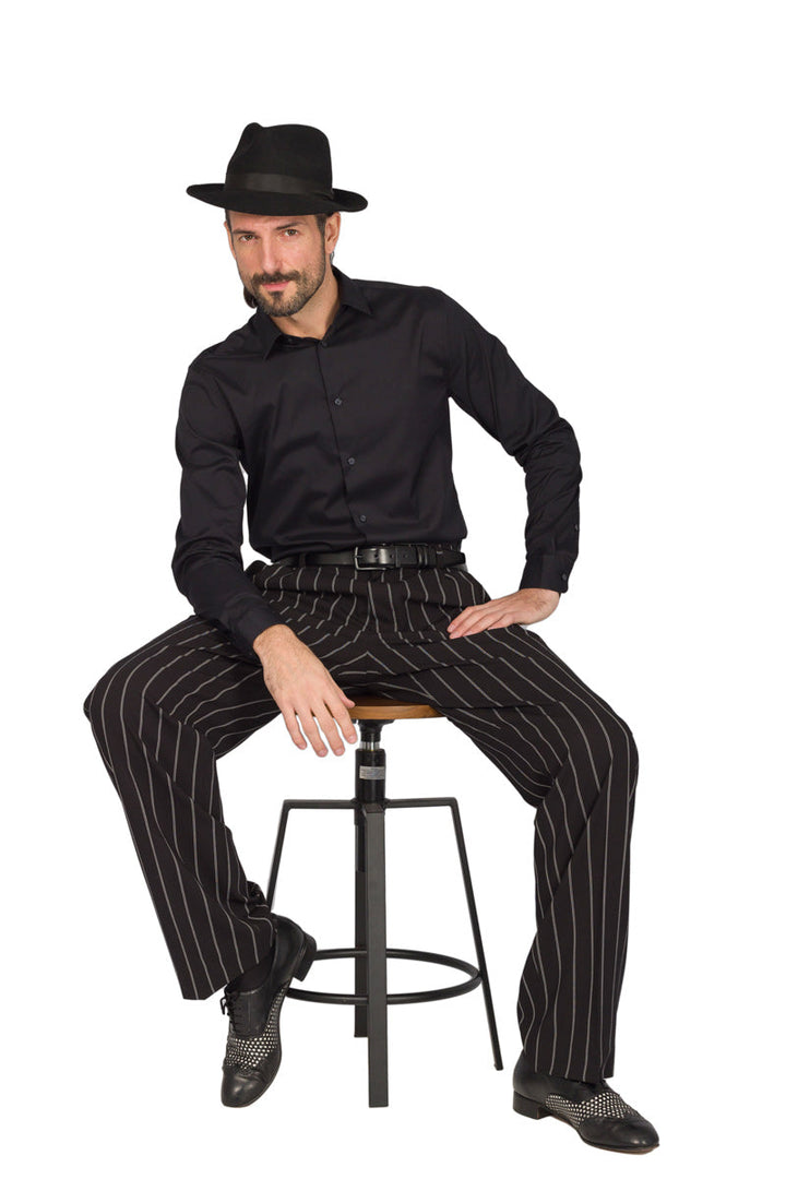 Black Bold Striped Men's Tango Pants With Two Pleats