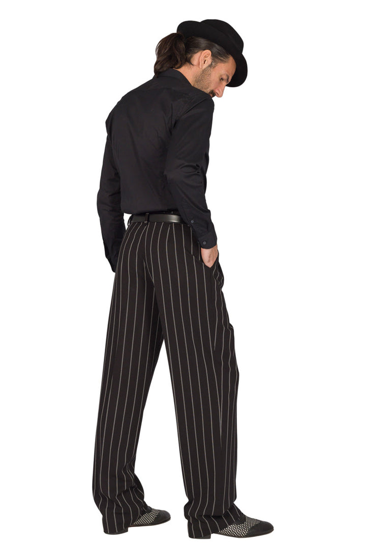 Black Bold Striped Men's Tango Pants With Two Pleats