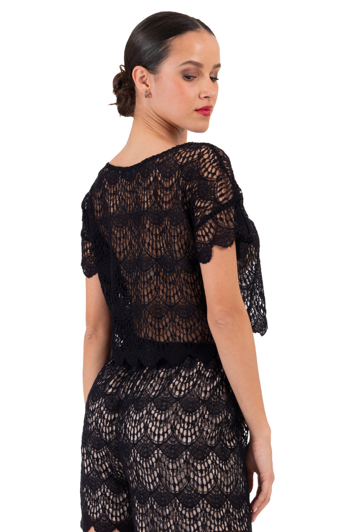 Black Boxy Lace Crop Top Black Boxy Lace Crop Top