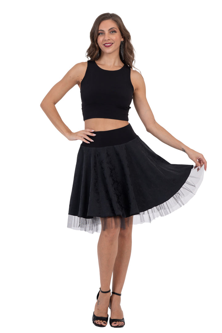 Black Brocade & Tulle Two-layer Rock 'n' Roll Skirt