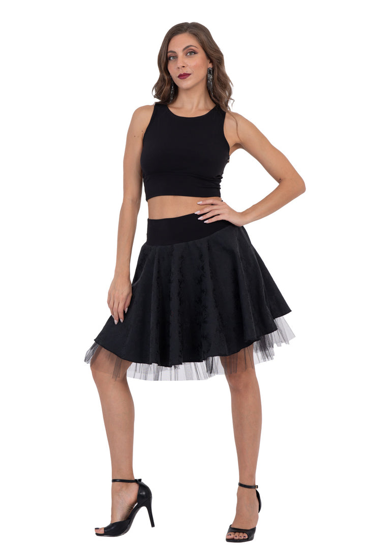 Black Brocade & Tulle Two-layer Rock 'n' Roll Skirt