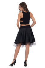 Load image into Gallery viewer, Black Brocade &amp; Tulle Two-layer Rock &#39;n&#39; Roll Skirt