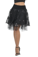 Load image into Gallery viewer, Black Embroidered Tulle Above-Knee Skirt
