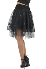 Load image into Gallery viewer, Black Embroidered Tulle Above-Knee Skirt
