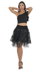 Load image into Gallery viewer, Black Embroidered Tulle Above-Knee Skirt
