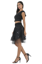 Load image into Gallery viewer, Black Embroidered Tulle Above-Knee Skirt
