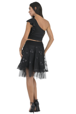 Load image into Gallery viewer, Black Embroidered Tulle Above-Knee Skirt
