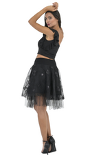 Load image into Gallery viewer, Black Embroidered Tulle Above-Knee Skirt
