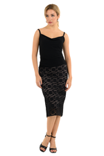 Load image into Gallery viewer, Black Floral Lace Fishtail Skirt
