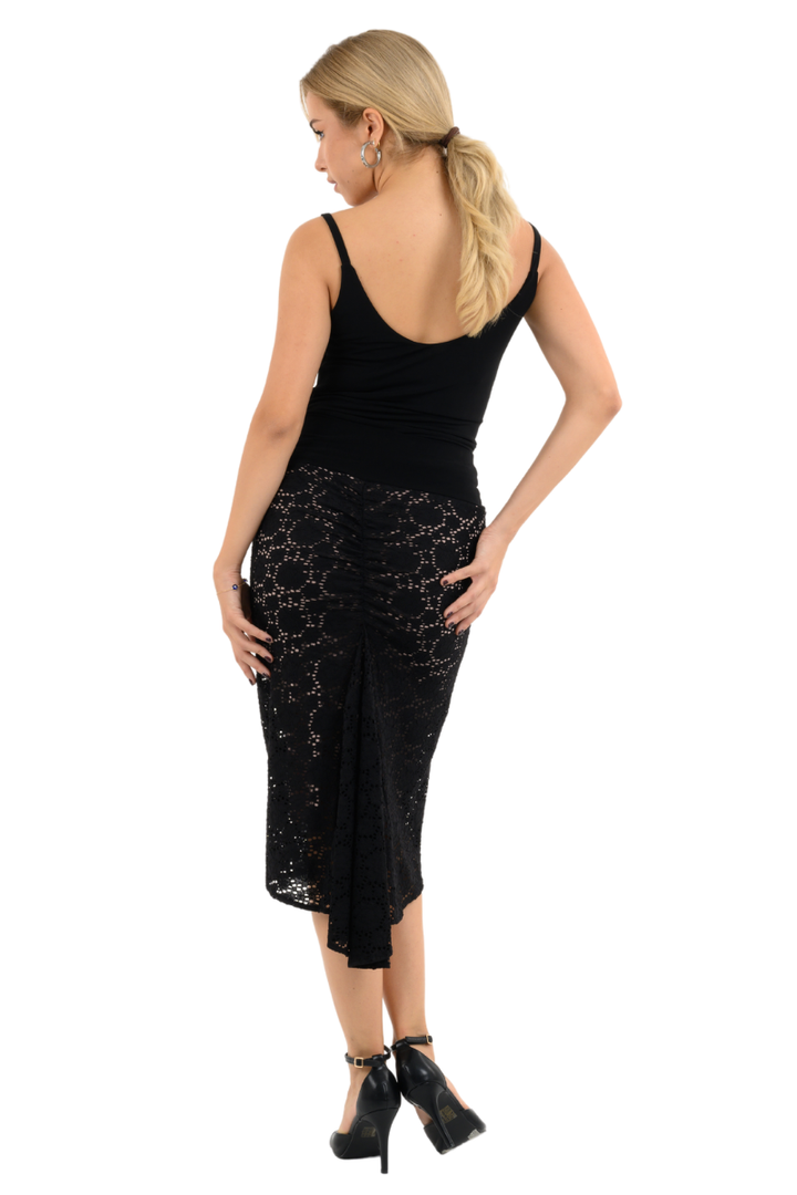 Black Floral Lace Fishtail Skirt