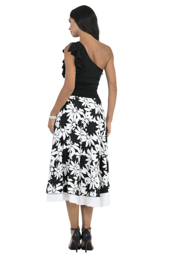 Black Floral Two-layer Satin Dance Skirt