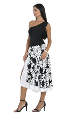 Load image into Gallery viewer, Black Floral Two-layer Satin Dance Skirt
