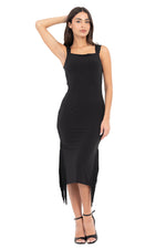 Load image into Gallery viewer, Black Fringed Midi Dress With Thick Straps