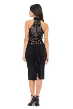 Load image into Gallery viewer, Green Front Key-Hole Bodycon Dress With Lace And Back Ruffles
