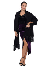 Load image into Gallery viewer, Black Knit Scarf With Faux Leather Fringe Details