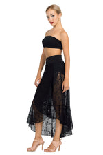 Load image into Gallery viewer, Black Lace Asymmetric Wrap Skirt With Ruffles