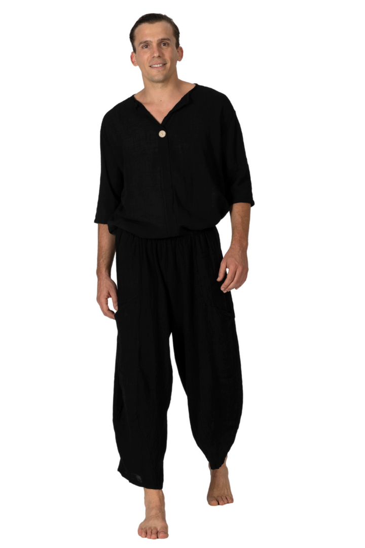 Black Linen Blend Balloon Pants