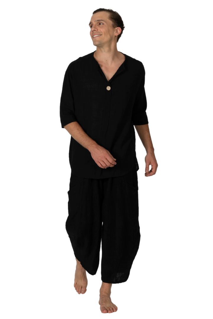 Black Linen Blend Balloon Pants