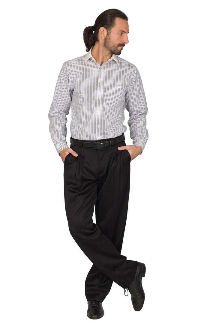 Black Lustrous Men's Tango Pants With Four Pleats
