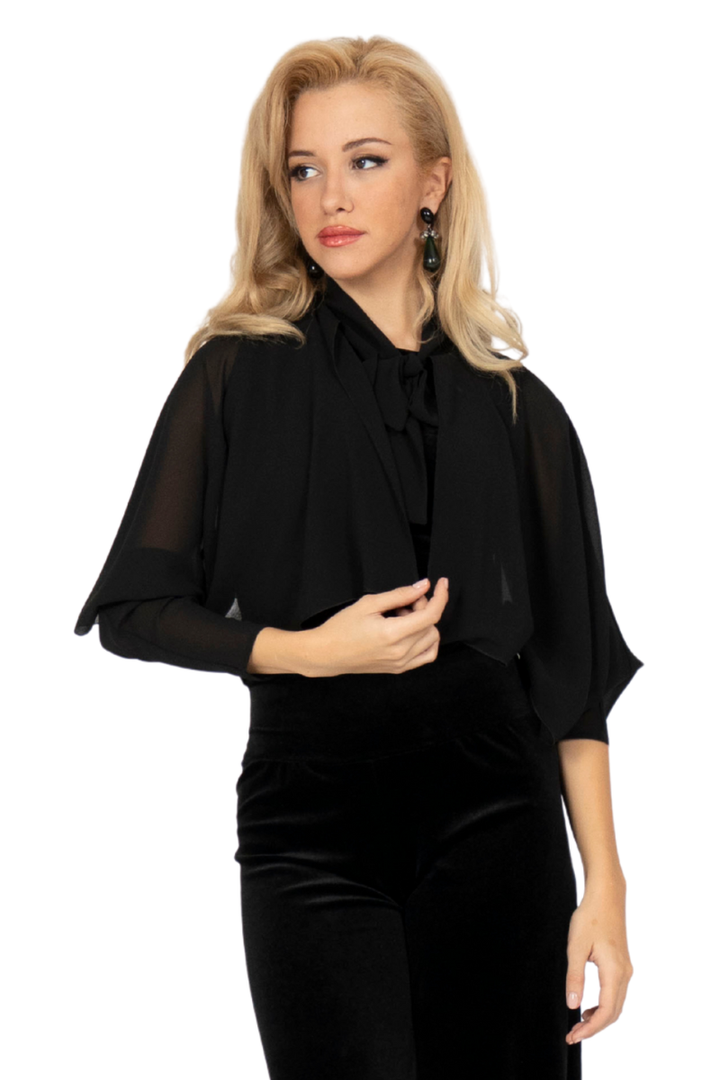 Black Muslin Cropped Cape