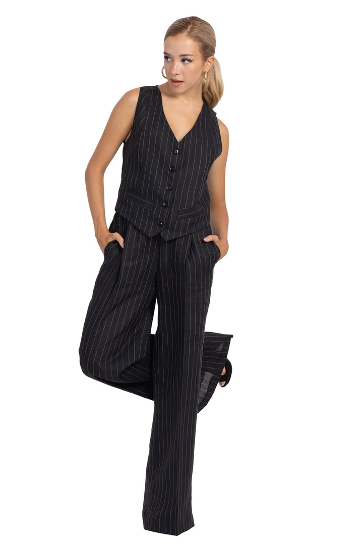 Black Pinstripe Women's Suit Vest