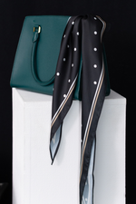 Load image into Gallery viewer, Black Polka Dot Satin Diamond Scarf