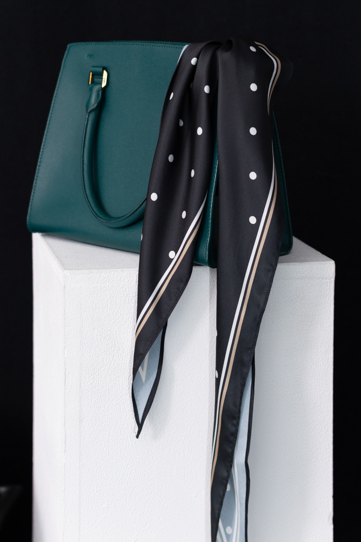 Black Polka Dot Satin Diamond Scarf