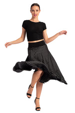 Load image into Gallery viewer, Black Satin Midi Polka Dot Skirt