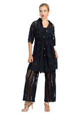 Load image into Gallery viewer, Black Sheer Striped Short-Sleeved Shirt Dress