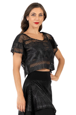 Load image into Gallery viewer, Black Shiny Lace Boxy Crop Top