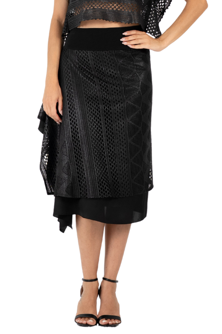 Black Shiny Lace Handkerchief Skirt