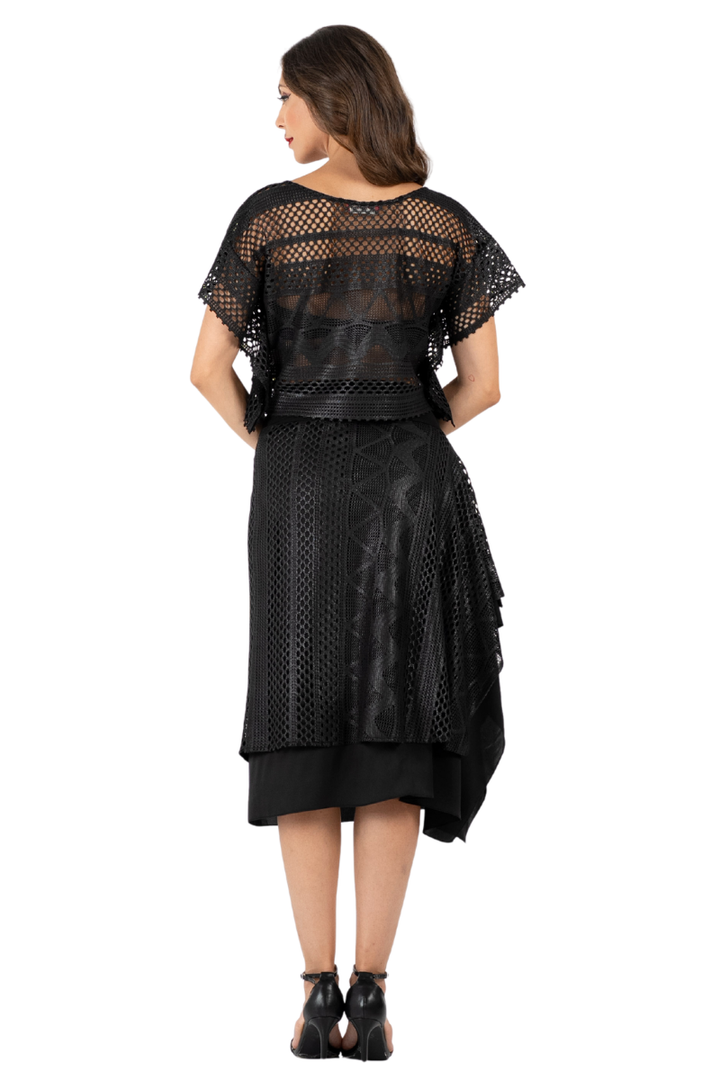 Black Shiny Lace Boxy Crop Top