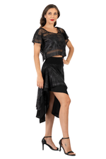 Load image into Gallery viewer, Black Shiny Lace Boxy Crop Top