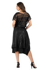Load image into Gallery viewer, Black Shiny Lace Boxy Crop Top