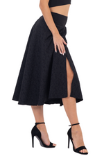 Load image into Gallery viewer, Black Textured Brokar Asymmetric Dance Skirt With Slit