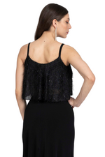 Load image into Gallery viewer, Black Textured Sparkling Loose Crop Top
