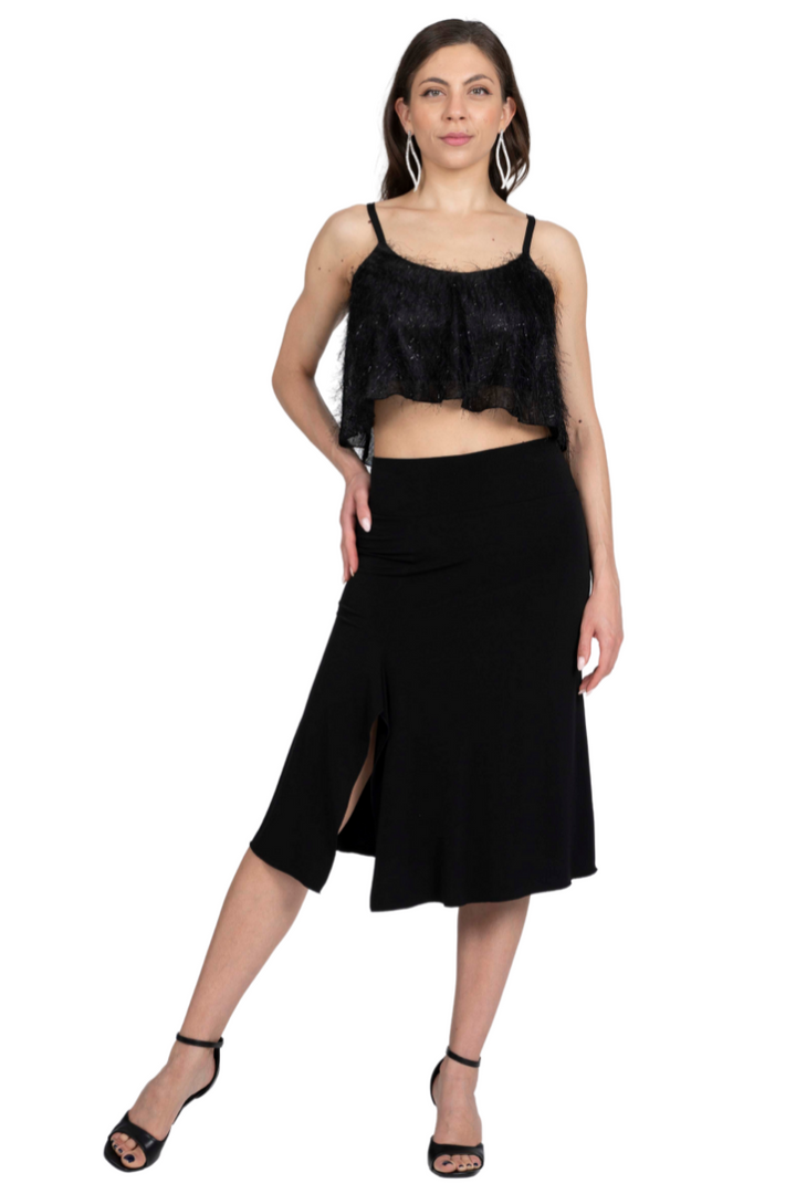 Black Textured Sparkling Loose Crop Top