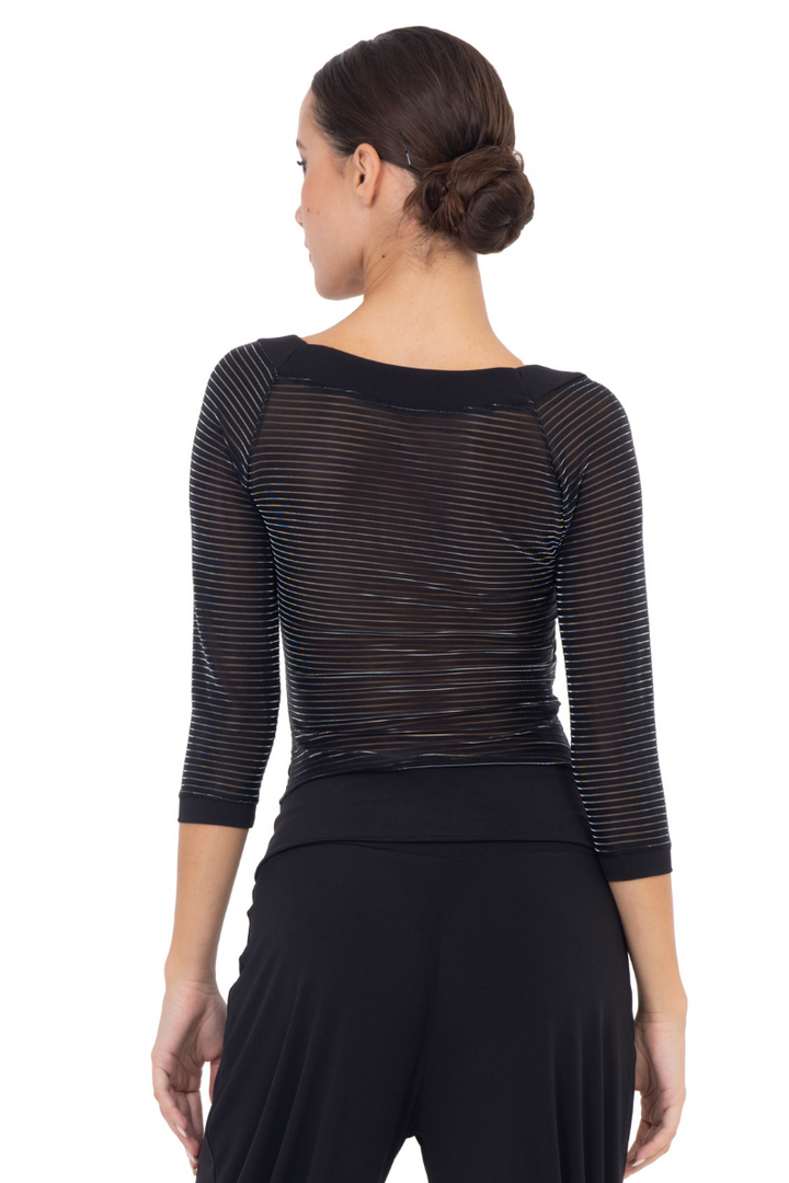 Black Top With Lamé Mesh Back And Sleeves