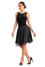 Load image into Gallery viewer, Black Two-layer Rock &#39;n&#39; Roll Polka Dot Skirt