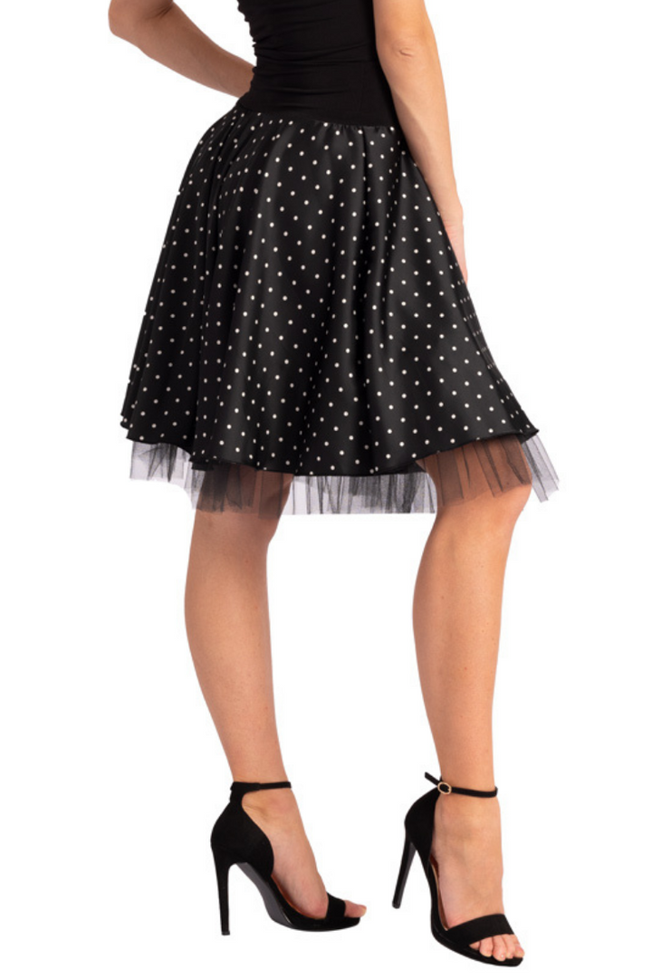 Black Two-layer Rock 'n' Roll Polka Dot Skirt