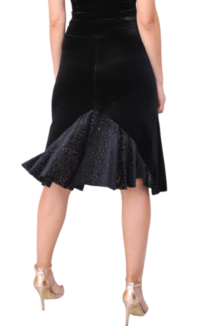 Black Velvet Tango Skirt with Back Ruffles