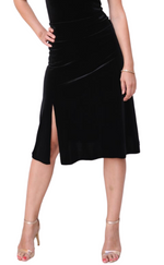 Load image into Gallery viewer, Black Velvet Tango Skirt with Back Ruffles
