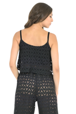 Load image into Gallery viewer, Black Zig-Zag Lace Loose Crop Top
