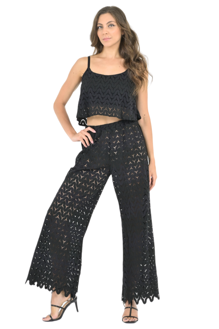 Black Zig Zag Lace Wide-Leg Tango Pants