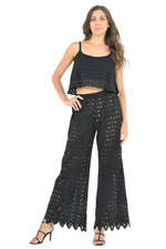 Load image into Gallery viewer, Black Zig-Zag Lace Loose Crop Top
