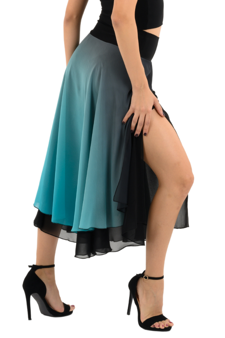 Black & Blue Gradient Two-layer Georgette Skirt