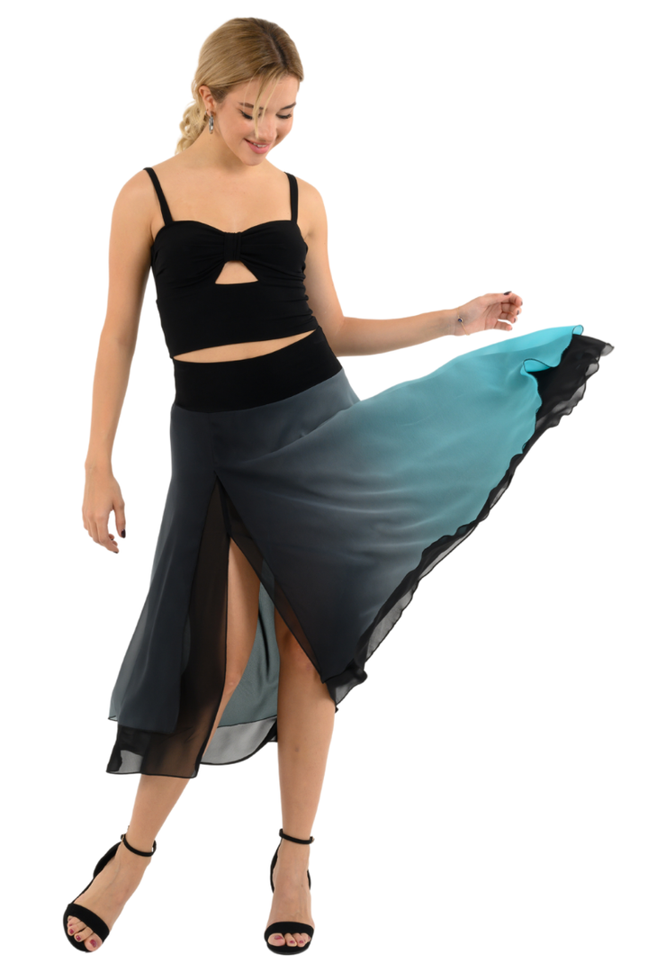 Black & Blue Gradient Two-layer Georgette Skirt