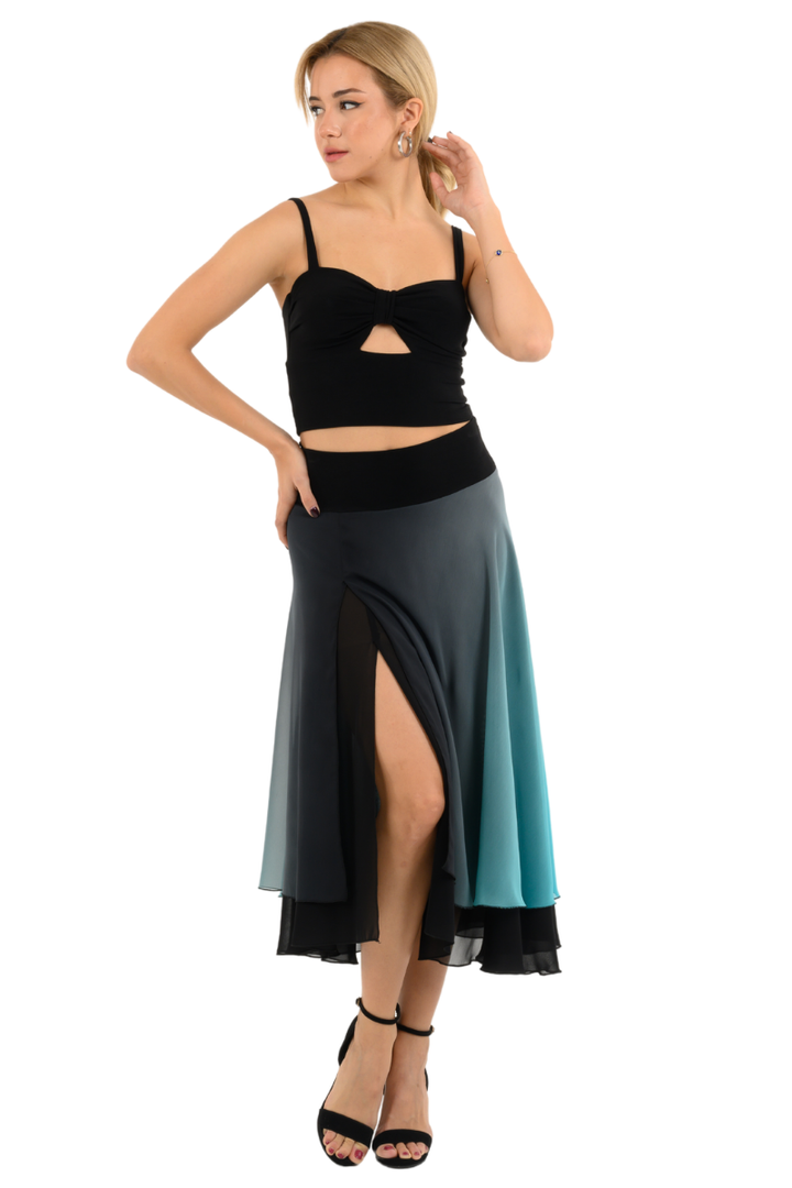 Black & Blue Gradient Two-layer Georgette Skirt